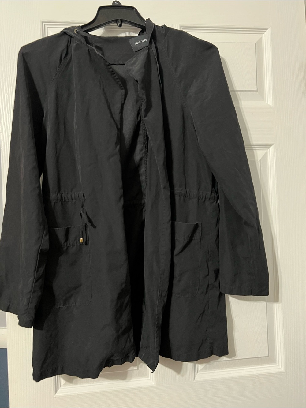 Love Tree Black Hooded Trench Coat